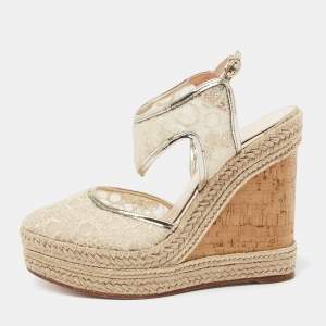 Nicholas Kirkwood Light Gold Lace Espadrille Platform Wedge Slingback Pumps Size 40