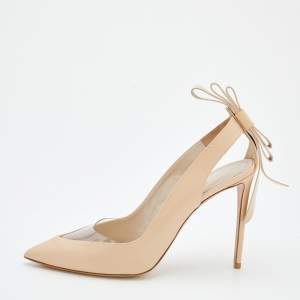 Nicholas Kirkwood Beige Leather And PVC Bow Pointed Toe Pumps Size 40.5