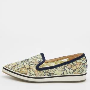 Nicholas Kirkwood Navy Blue/Green Lace and Suede Trim Alona Pointed Toe Platform Loafers Size 36