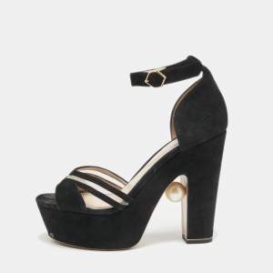 Nicholas Kirkwood Black Suede Platform Ankle Strap Sandals Size 40