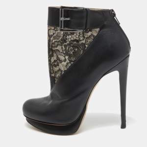 Nicholas Kirkwood Black Lace and Leather Ankle Booties Size 37