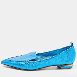 Nicholas Kirkwood Metallic Blue Leather Beya Loafers Size 40