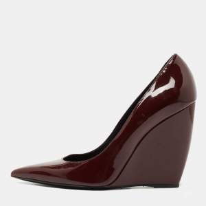 Nicholas Kirkwood Burgundy Patent Leather Pointed Toe Wedge Pumps Size 38