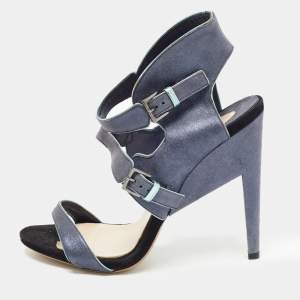 Nicholas Kirkwood Grey /Black Leather Ankle Strap Sandals Size 40