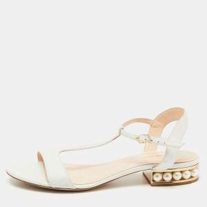 Nicholas Kirkwood White Leather Faux Pearl Embellished Casati Sandals Size 38