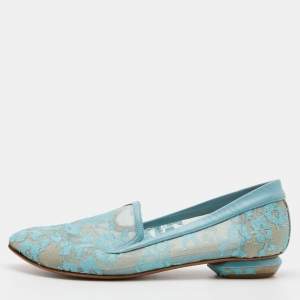 Nicholas Kirkwood Blue Lace and Leather Casati Ballet Flats Size 37