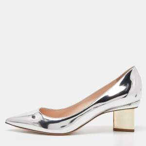 Pre Owned Nicholas Kirkwood Silver Laminated Leather Pointed Toe Block Heel Pumps Size 39.5