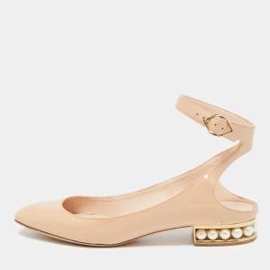 Nicholas Kirkwood Light Pink Patent Leather Lola Ankle Strap Ballet Flats Size 40