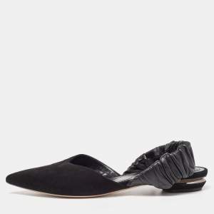 Nicholas Kirkwood Black Suede and Leather Slingback Flats Size 40