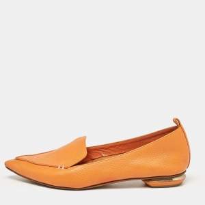 Nicholas Kirkwood Orange Leather Beya Smoking Slippers Size 37.5