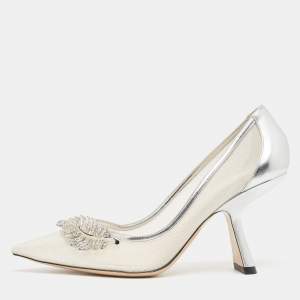 Nicholas Kirkwood Silver Leather and Mesh Monstera Pumps Size 39