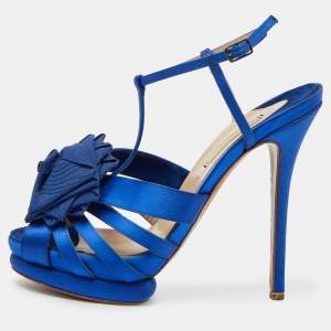 Nicholas Kirkwood Blue Satin Platform Ankle Strap Sandals Size 39