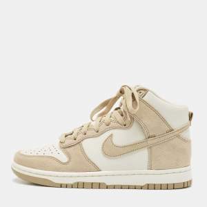 Nike Tan/White Suede and Leather Dunk High Top Sneakers Size 38.5