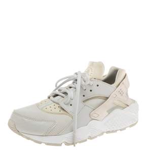 Nike Air Grey/Beige Fabric And Python Embossed Leather Huarache Sneakers Size 39
