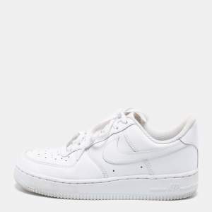Nike White Leather Air Force 1 Low Top Sneakers Size 38