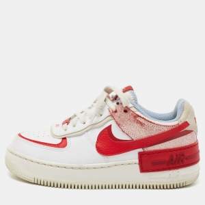 Nike Red/White Leather and Suede Air Force 1 Shadow Cracked Low-Top Sneakers Size 37.5