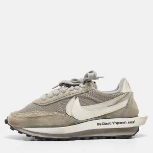 Nike x Sacai Grey /White Mesh And Suede Vaporwaffle Low Top Sneakers Size 38.5