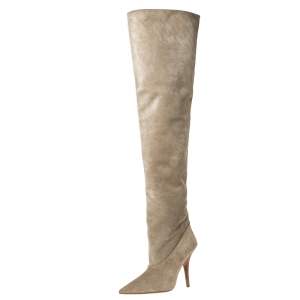 Yeezy Beige Suede Season 5 Over The Knee Pointed Toe Boots Size 38.5