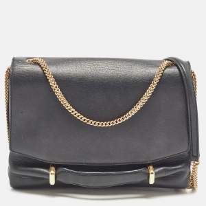 Nina Ricci Black Leather and Suede Marché Chain Shoulder Bag