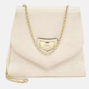 Nina Ricci Beige Fabric Bow Flap Chain Shoulder Bag