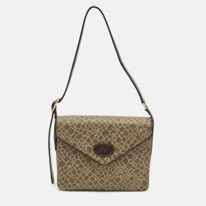 مملوكة مسبقًا Nina Ricci Envelope Flap Brown Printed Leather Shoulder Bag