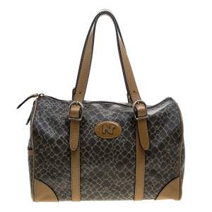 Nina Ricci Brown Coated Canvas Boston Bag 