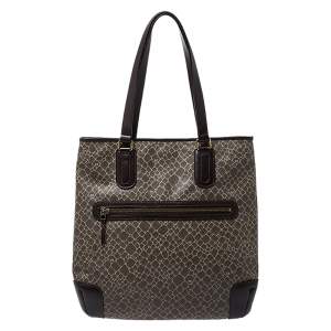 Nina Ricci Dark Beige/Brown Vintage Coated Canvas and Leather Tote
