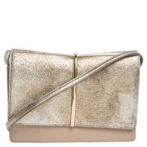 Nina Ricci Metallic Gold/Beige Leather and Suede Arc Shoulder Bag