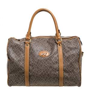 Nina Ricci Brown/Taupe Printed Coated Canvas and Leather Duffel Bag