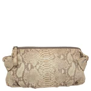 Nina Ricci Beige Python Embossed Leather Clutch