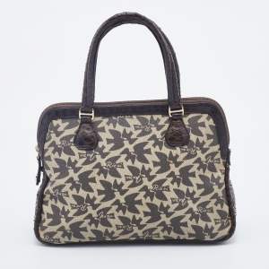 Nina Ricci Dark Brown/Beige Coated Canvas And Python Satchel