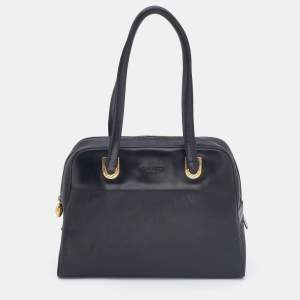 Nina Ricci Black Logo Nylon and Leather Zip Satchel 