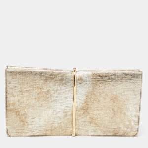 Nina Ricci Gold Leather and Suede Arc Clutch