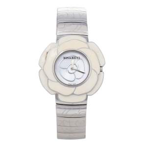 Nina Ricci Mother Of Pearl Enamel Camellia Motif Stainless Steel N051002SM Women's Wristwatch 40 mm