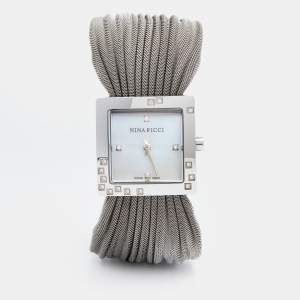 Pre Owned Nina Ricci Mother of Pearl Stainless Steel Diamonds N019.12 Women's Wristwatch 24 mm