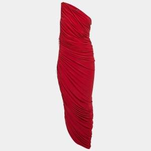 Norma Kamali Red Jersey Ruched One-Shoulder Gown M
