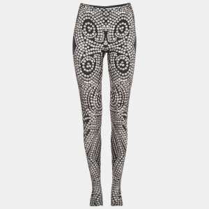 Norma Kamali Black Print Stretch Knit Footie Leggings M