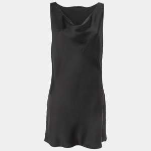 Norma Kamali Black Satin Cowl Neck Mini Dress L