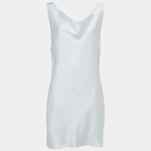 Norma Kamali White Satin Cowl Neck Mini Dress L