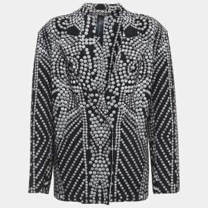 Norma Kamali Black Printed Lycra Single Breasted Straight Fit Jacket M