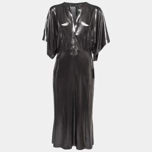 Norma Kamali Black Lame Fabric Obie Midi Dress M