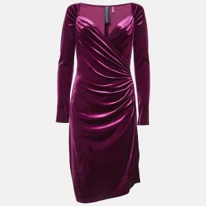 Norma Kamali Purple Stretch Velvet Ruche Detail Short Dress M