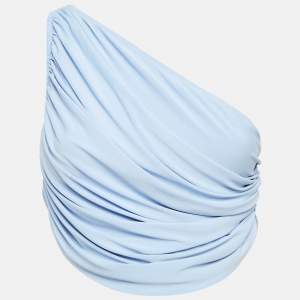 Norma Kamali Blue Jersey Ruched One-Shoulder Sleeveless Top S