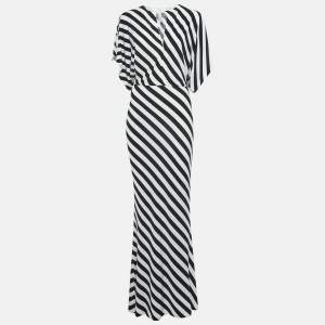 Pre Owned Norma Kamali Black/White Stripe Print Jersey Long Dress XS
