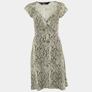 Norma Kamali Pale Grey Snake Print Jersey Wrap Dress M