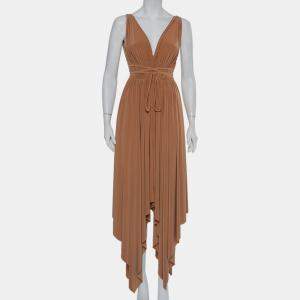 Norma Kamali Camel Brown Knit Ruched Waist &Tie Detail Goddess Dress M