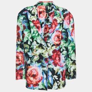 Norma Kamali Multicolor Floral Printed Jersey Blazer L