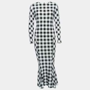 Norma Kamali Black/White Checked Jersey Fishtail Midi Dress M