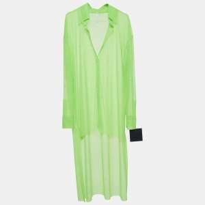 Norma Kamali Green Tulle Hi Low Sheer Oversized Shirt M