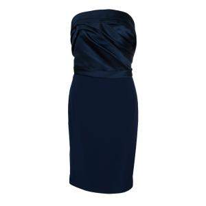 Notte By Marchesa Navy Blue Strapless Satin and Silk Dress L